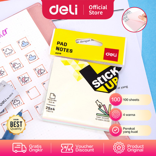 Deli EA01802 Memo tempel - Flip Sticky Notes 76×76mm 3''×