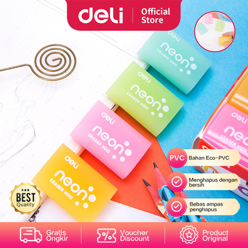 Deli EH01000 Eraser/Penghapus-Neon Eraser 39×27×12mm Neon