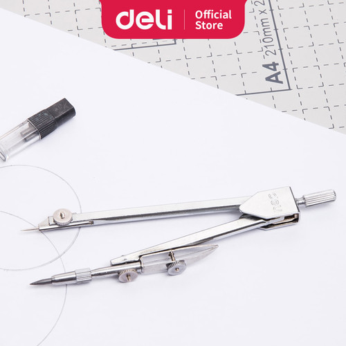 Deli E8601 Jangka-Metal 2pcs Assembled Compass w/pencil-Silver