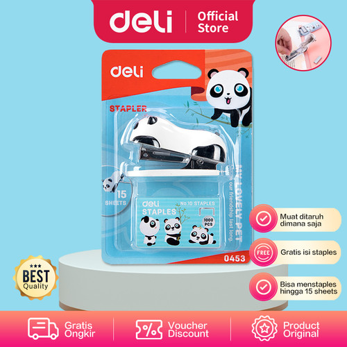 Deli E0453 Hekter-Panda Mini Stapler #10 w/staples Black/white