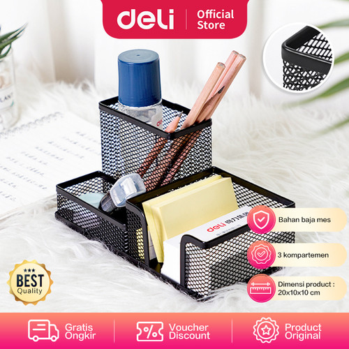 Deli E9175 Tempat Alat Tulis-Mesh Desk Organizer 3 Comp