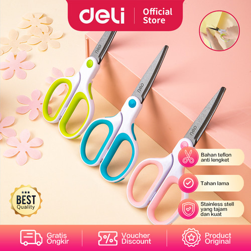 Deli 6054 Gunting-Soft-touch Teflon Effortless Scissors 175mm