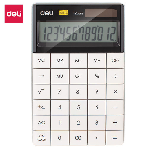 Deli E1589 White Calculator/Kalkulator-Modern Calculator 12-digit