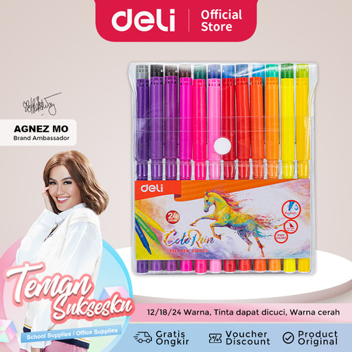 Deli EC10013 School Felt Pen/Spidol Warna-Felt Pen Washable 1.0mm 18C