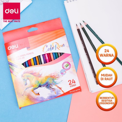 DELI - EC00320 / Pensil Warna Anak Isi 24 PCS / Peralatan Sekolah