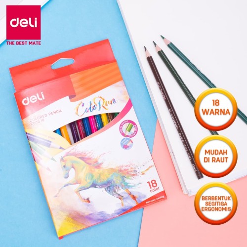 DELI - EC00310 / Pensil Warna Anak 18 pc / Alat Lukis Murah Non Toxic