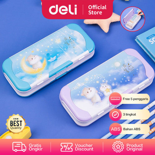 Deli Pencil Case Tempat Pensil Kartun 3 Tingkat Gratis Penggaris 71003