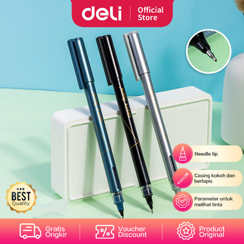 Deli Roller Pen / Roller Gel Pen / Pulpen Roller Hitam 0.5mm S1650