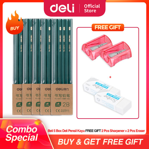 COMBO SUPER HEMAT (Deli Graphite Pencil / Pensil Kayu 2B Isi 10)