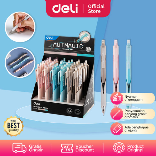 Deli Mechanical Pencil / Pensil Mekanik 0.5 mm Dengan Penghapus EU775