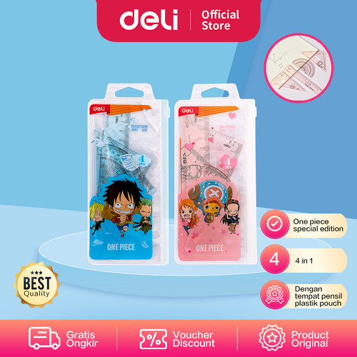 Deli School Ruler Set/ Set Penggaris Sekolah 4in1 Edisi One Piece EH17