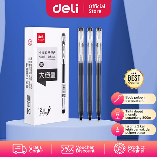 Deli Gel Pen / Pulpen Gel 0.5mm Tinta Hitam Isi 12pcs/box S007