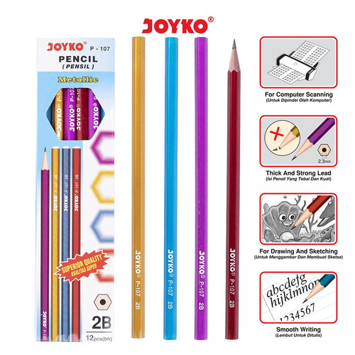 Pensil Pencil Joyko P-107 Metallic 2B 1 Box 12 Pcs