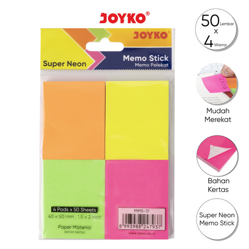 Memo Stick Sticky Note Kertas Memo Tempel Joyko MMS-31 Super Neon