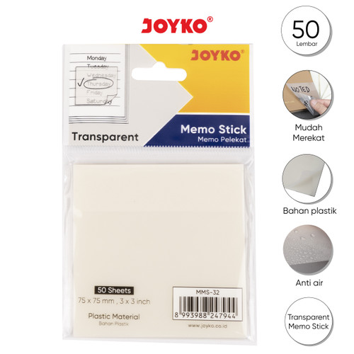 Memo Stick Sticky Note Kertas Memo Tempel Joyko MMS-32 Transparent