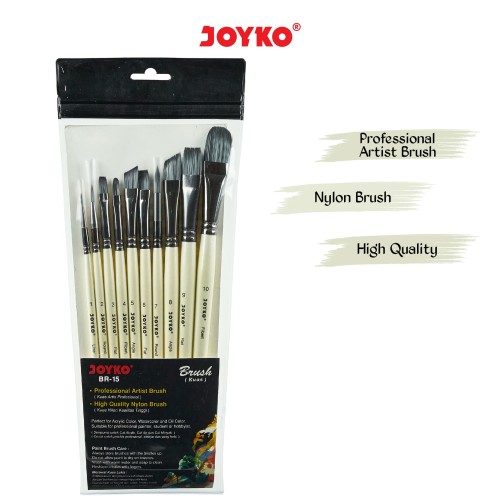 Kuas Cat Air Minyak Lukis Acrylic Brush Joyko BR-15 1 Set 10 Pcs