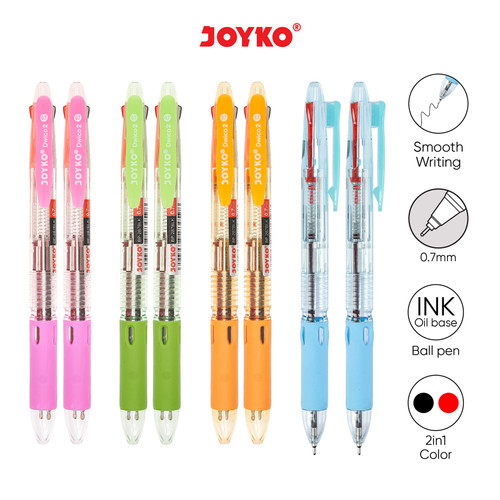 Ball Pen Pulpen Pena Joyko BP-287BLK Dwico2 0.7 mm 2 Warna Hitam Merah