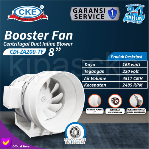 Inline Duct Fan Plastik 8" Inch Kipas Booster Ventilasi Extractor Fan