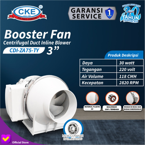 Inline Duct Fan Plastik 3" Inch Kipas Booster Ventilasi Extractor Fan