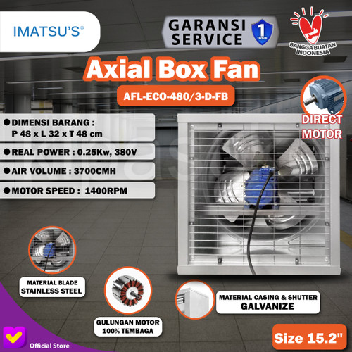 Blower Exhaust Box Fan Kandang Ayam 15.2 Inch 480MM 380V Motor Direct