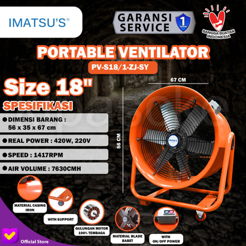 Portable Ventilator / Blower / Exhaust 18" Inch Kipas Drum Blower Fan