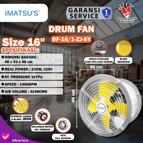 Drum Fan Low Noise 16 Inch 220V Axial Fan Tabung 16" Ball Bearing