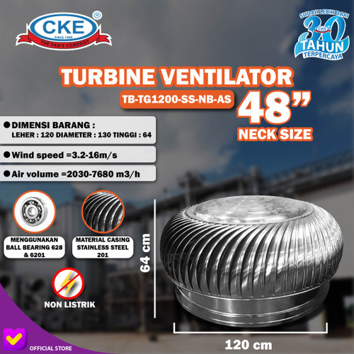 Turbin Ventilator 48 Inch Exhaust Roof Ventilasi Atap Ruangan Turbine