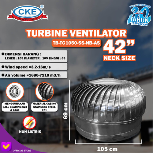 Turbin Ventilator 42 Inch Exhaust Roof Ventilasi Atap Ruangan Turbine