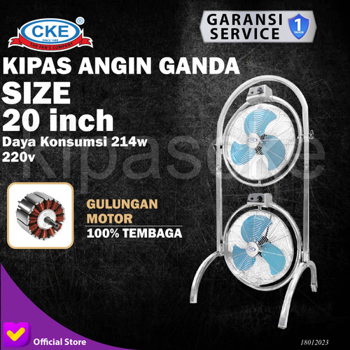 Kipas Angin Industrial Double Fan 50 CM 20" Kipas Angin Tumpu Ganda