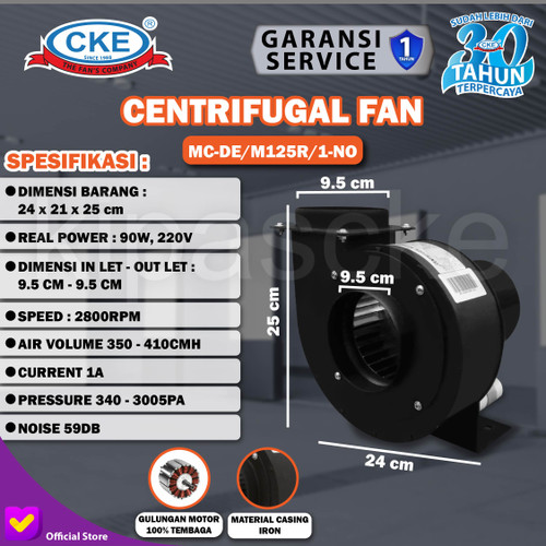 Centrifugal Blower Fan Keong Hisap 5" 90 watt Centrifugal DE 125