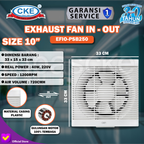 Exhaust Fan Dinding 10" Hexos/Heksos Tembok CKE In Out Bergransi