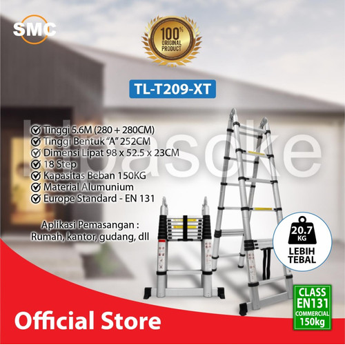 Tangga Lipat Aluminium Teleskopik 2.8+2.8 = 5.6M Double Ladder