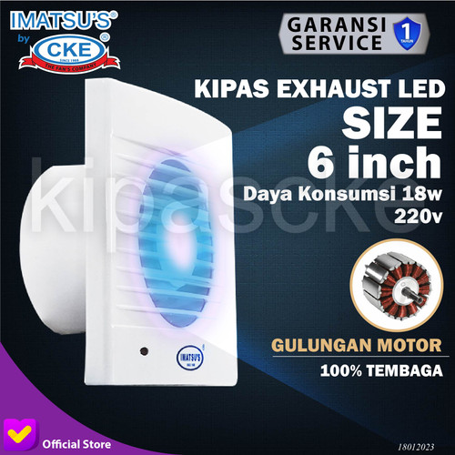 Exhaust Fan Imatsu EFT-APC15C-BB-LED-ST 6 Inch Rumah Toilet Dapur