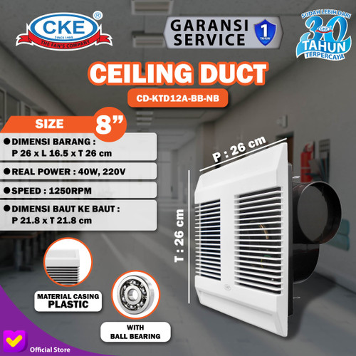 EXHAUST CEILING KTD-12A BALL BEARING 8 INCH 40W PLAFON RUMAH