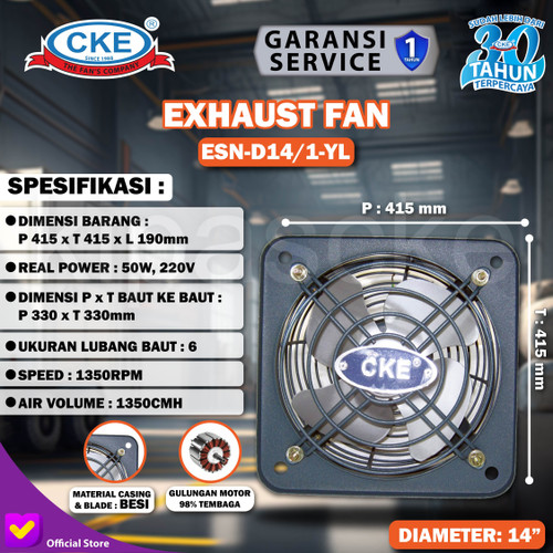 CKE Exhaust Fan Standard DBN ESN-D14 1-YL 14 Inch Exhaust Dinding Kipa