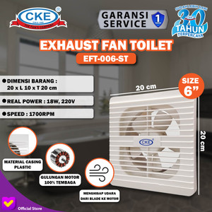 Exhaust Fan Toilet CKE EFT-006-ST 6 Inch Eksos Dinding Blower Gedung