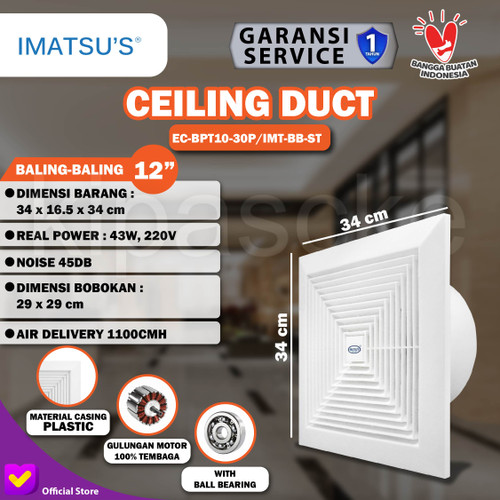 Exhaust Ceiling Imatsu EC-BPT10-30P 12 Inch Eksos Plafon Eksos Toilet