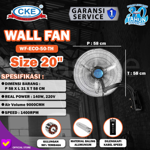 Wall Fan CKE WF-ECO-50-TH 20 Inch Kipas Angin Dinding Tembok