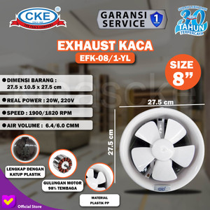 Exhaust Fan Kaca CKE 8 Inch Rumah Toilet Dapur Restoran Udara Eksos