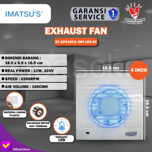 Exhaust Fan Imatsu APC10C2 With LED 4 Inch Rumah Toilet Dapur Eksos