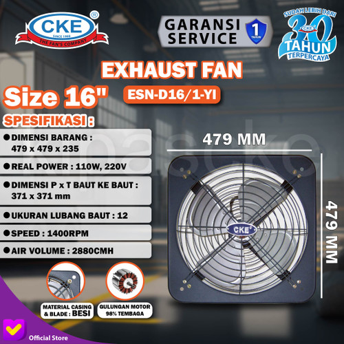 Exhaust Fan CKE Standard DBN 16 Inch Fan Rumah Toilet Eksos