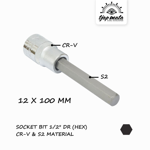 TJAP MATA / CAP MATA Socket Bit 1/2" DR Hex 12 MM X 100 MM