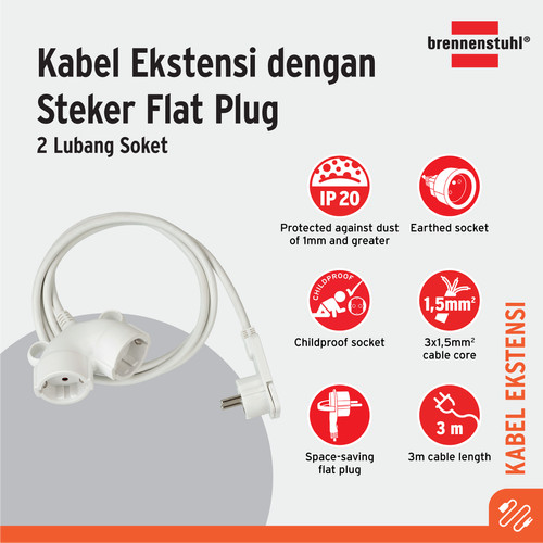 Brennenstuhl Kabel Extension Panjang Flat Plug white 3M - 1161820223