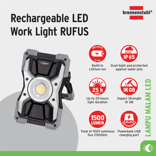 Brennenstuhl LED HeavyDuty Metal Worklight RUFUS 1500MA-1173100100