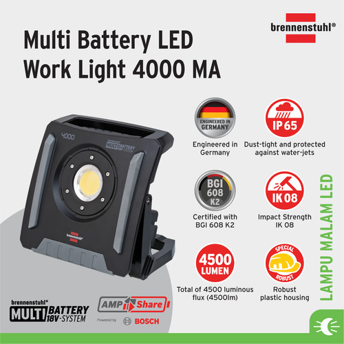 Brennenstuhl LED Floodlight Worklight 4000 MA Multi Battery-1173140400