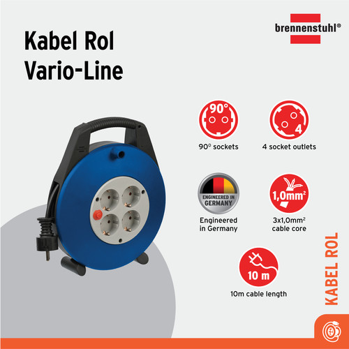 Kabel Rol Brennenstuhl Vario Line 4 Socket Biru/Hitam (10m) - 1103466