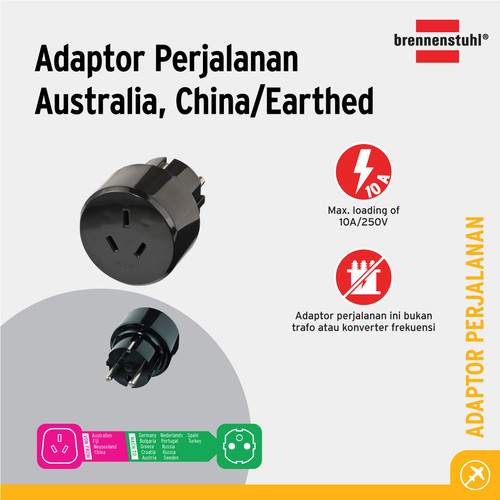 Brennenstuhl Travel Adaptor Australia/China to EU/Indonesia - 1508510