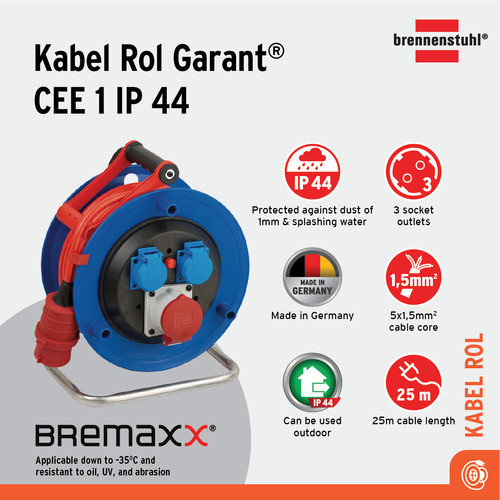 Kabel Rol Garant Brennenstuhl CEE 1 IP 44 25m - 1182770 Red