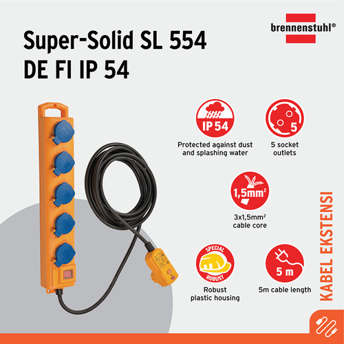 Brennenstuhl Super Solid SL554 DE FI 5Soket IP54 Kabel Outdoor -900805