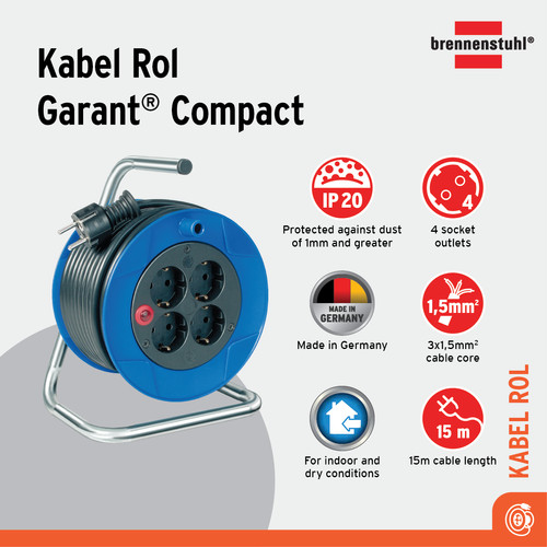 Brennenstuhl Kabel Rol Garant Compact 15m - 1079180004